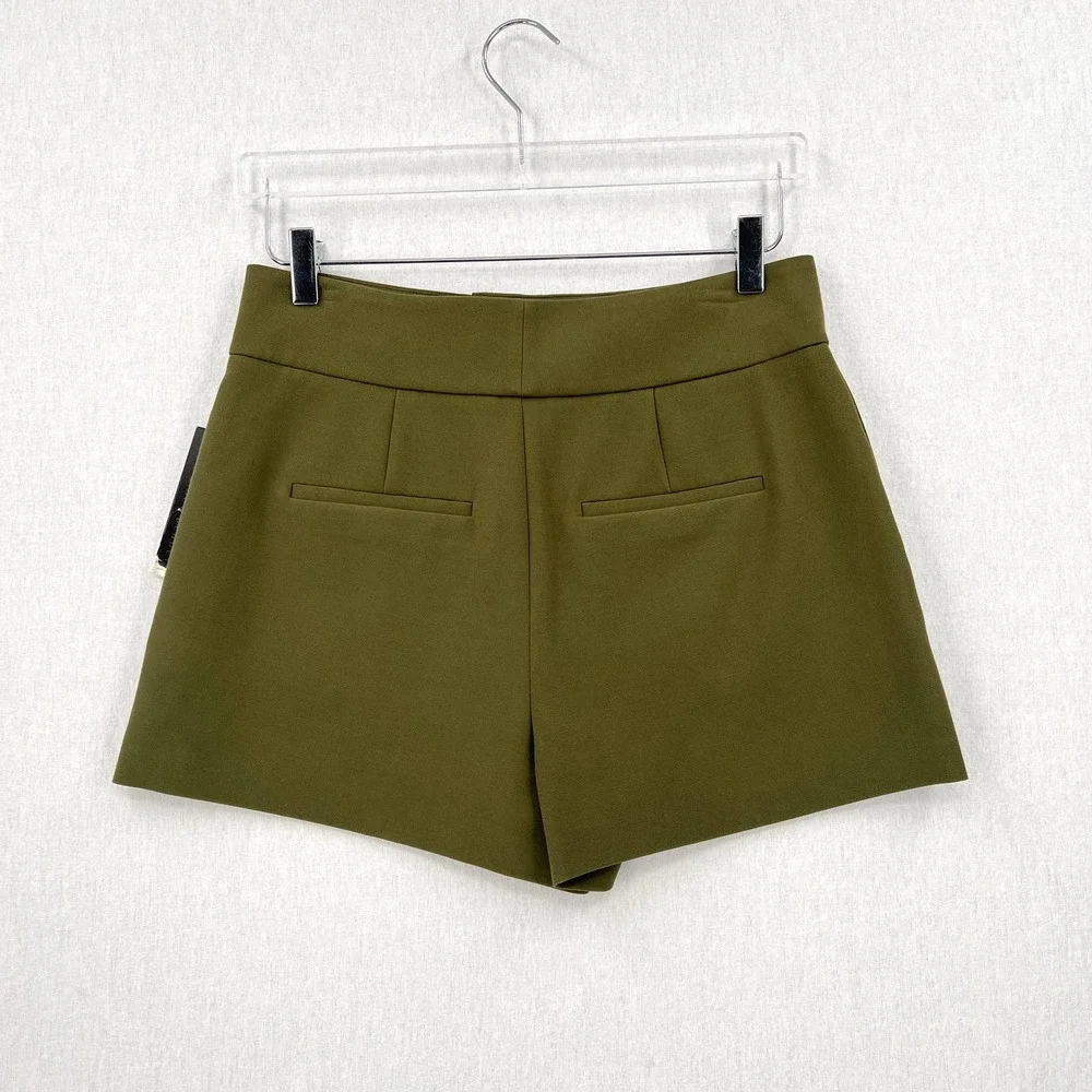 ALICE + OLIVIA Shorts Womens 6 Olive Green Cady High Waist Clean Short NWT - Picture 3 of 16